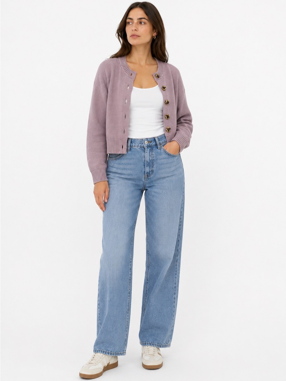 Quince Organic Cotton Cropped Cardigan Sweater Women’s Large Dusty Lavender